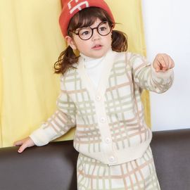 [BABYBLEE] D20293 Check Top and Bottom Set, Girls' Skirt, Knit Cardigan, Girls' Wool Blend Knit, Baby clothes, Children's Clothing _ Made in KOREA
